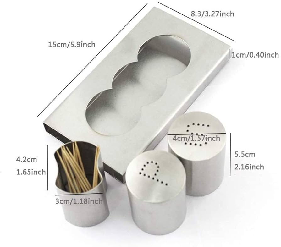 Stainless Steel Salt And Pepper With Stand and Toothpicks Holder