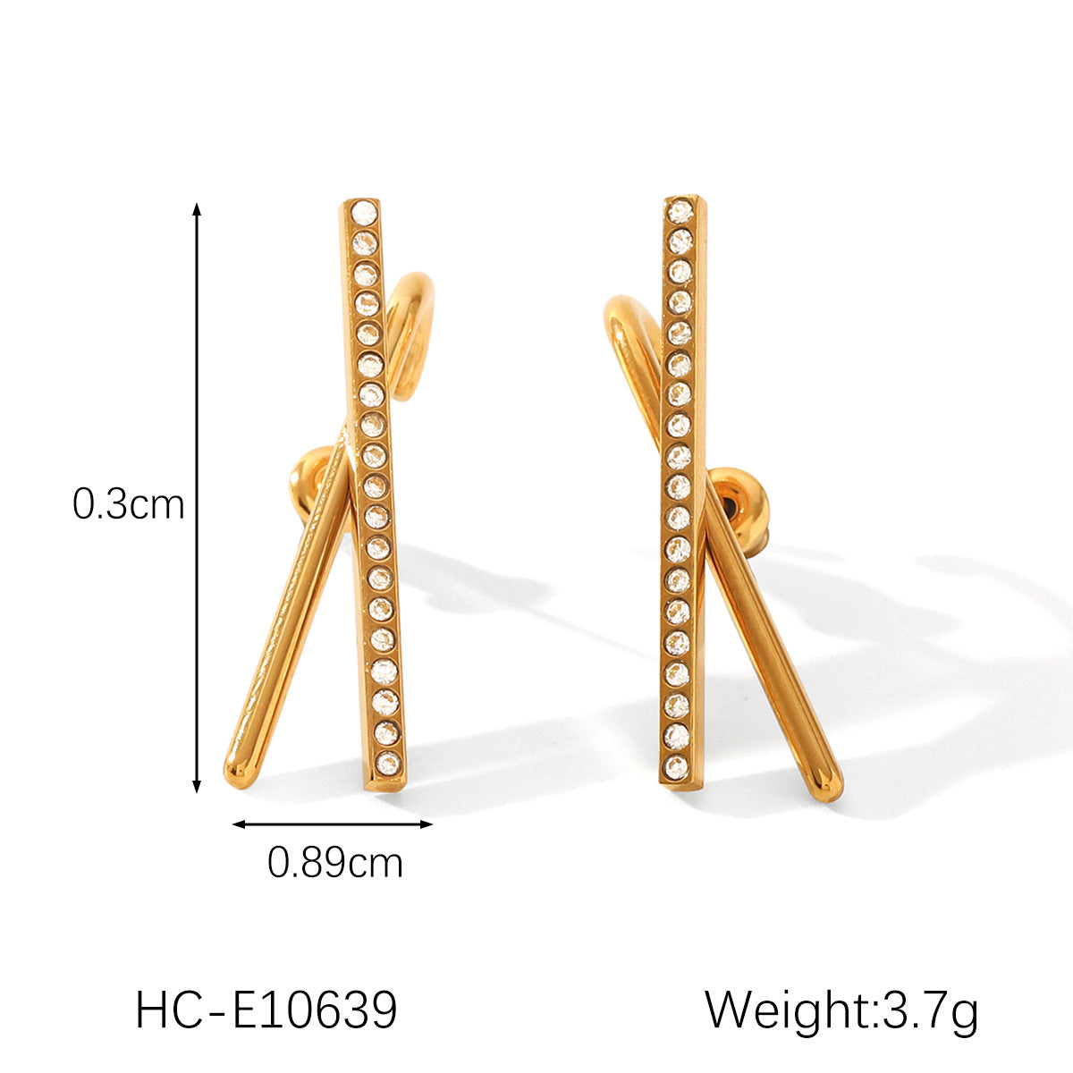 Ins Style Stainless Steel Earrings Design Cross-Line Diamond Earrings 18K Gold Titanium Steel Earrings
