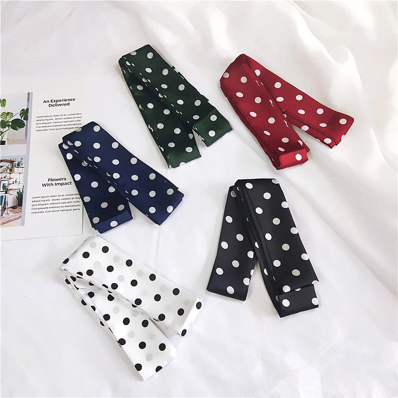 2 M New Polka Dot Special Long Edition Thin Narrow Silk Scarf Women's Spring Summer Autumn Scarf Belt Black And White Fashion