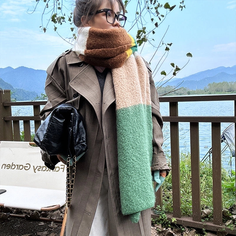 Autumn And Winter New Dopamine Contrast Color Rainbow Thickened Warm High-grade Scarf Long Minimalist Scarf