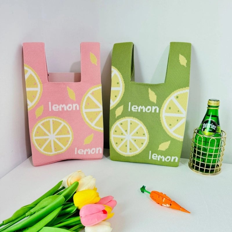 Women's Small Polyester Letter Fruit Cute Square Open Handbag