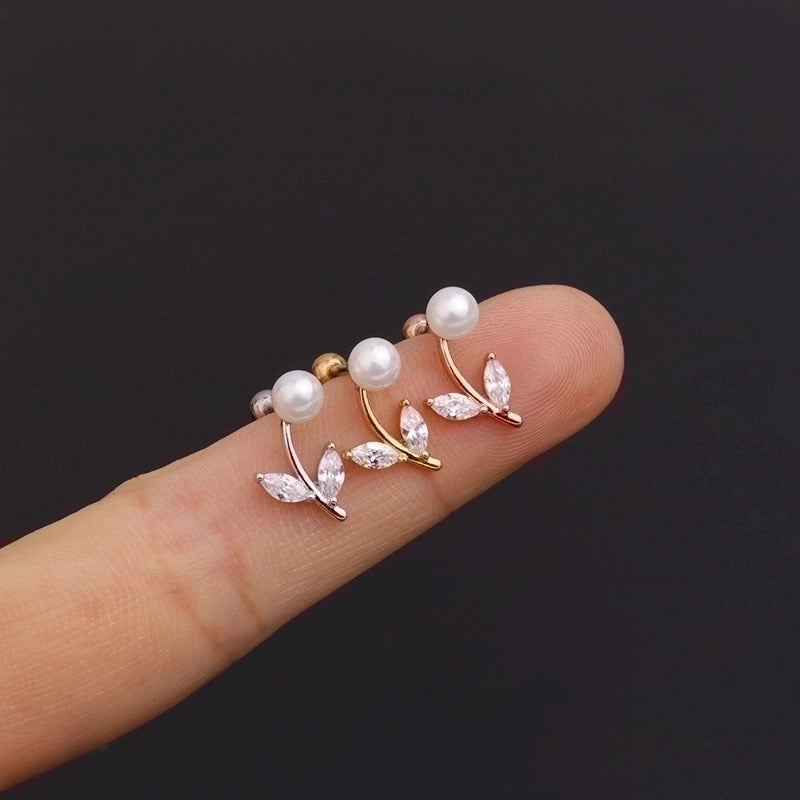 Ear Cartilage Rings & Studs Minimalist Flower 316L Stainless Steel  Copper Inlaid Pearls