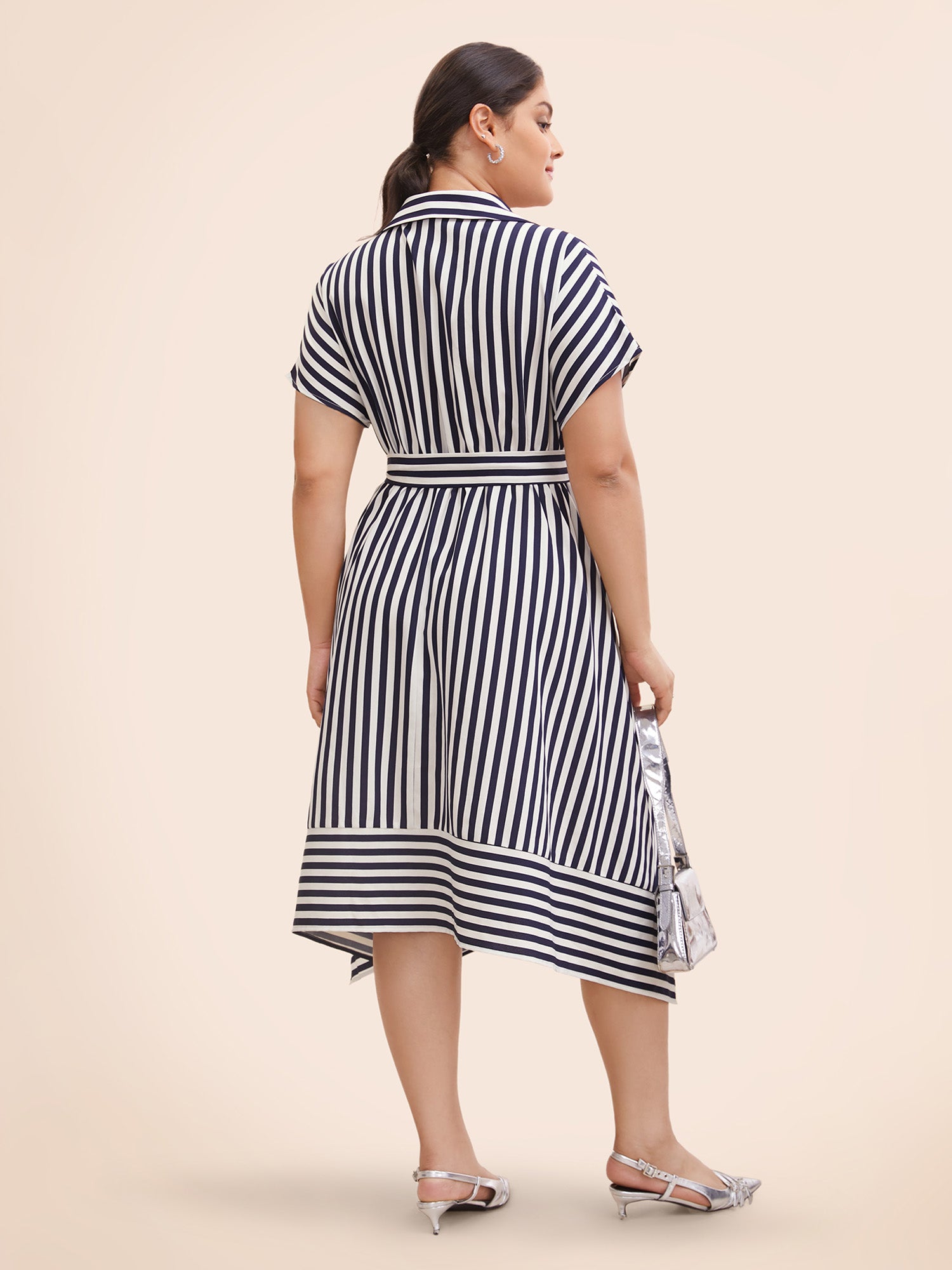 Shirt Collar Striped Hanky Hem Dress