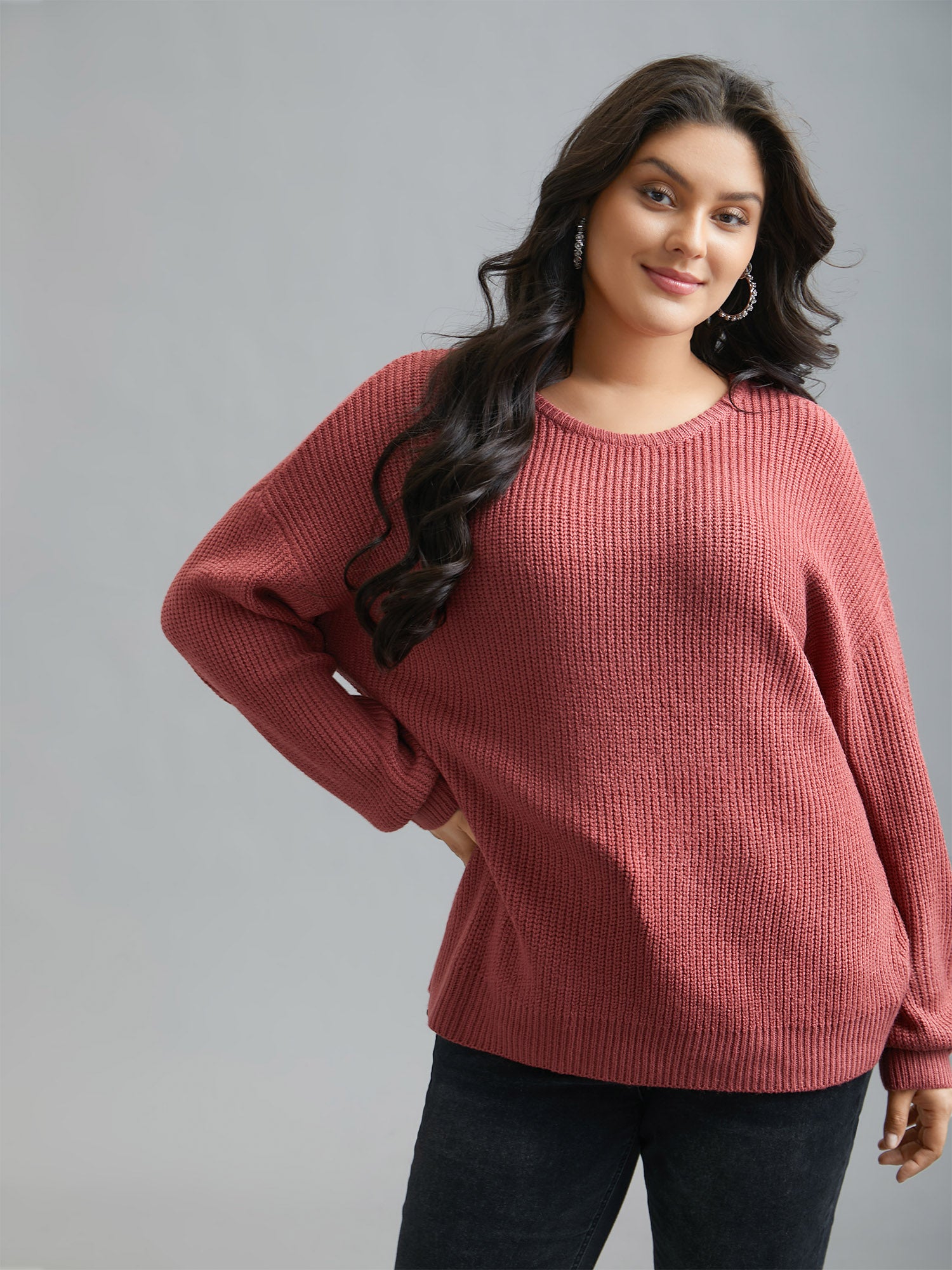 Open Wrap Back Textured Tied Pullover