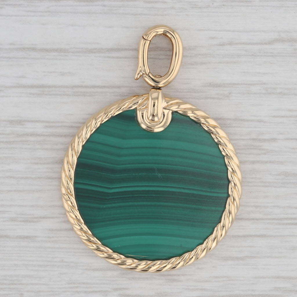 David Yurman Green Malachite Elements Disc Pendant 18k Yellow Gold Clip Bail