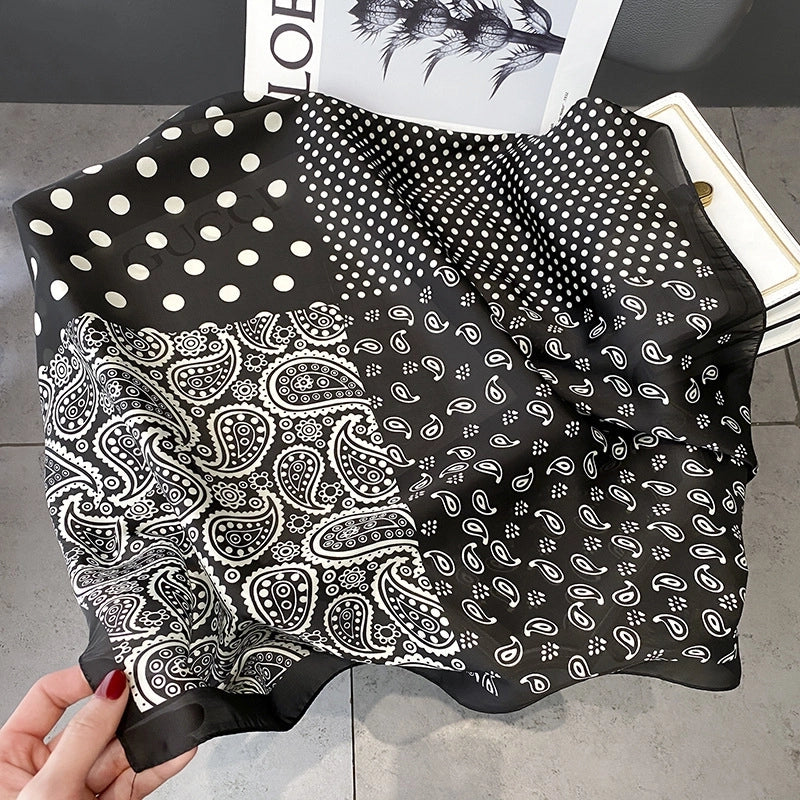 Women's Elegant Minimalist Flower Satin Printing Silk Scarf