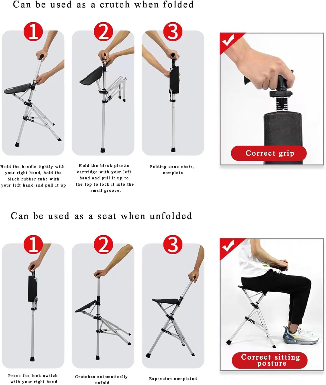 Elderly People's Crutch Stool. Non-Slip. Lightweight. Multifunctional Cane Chair