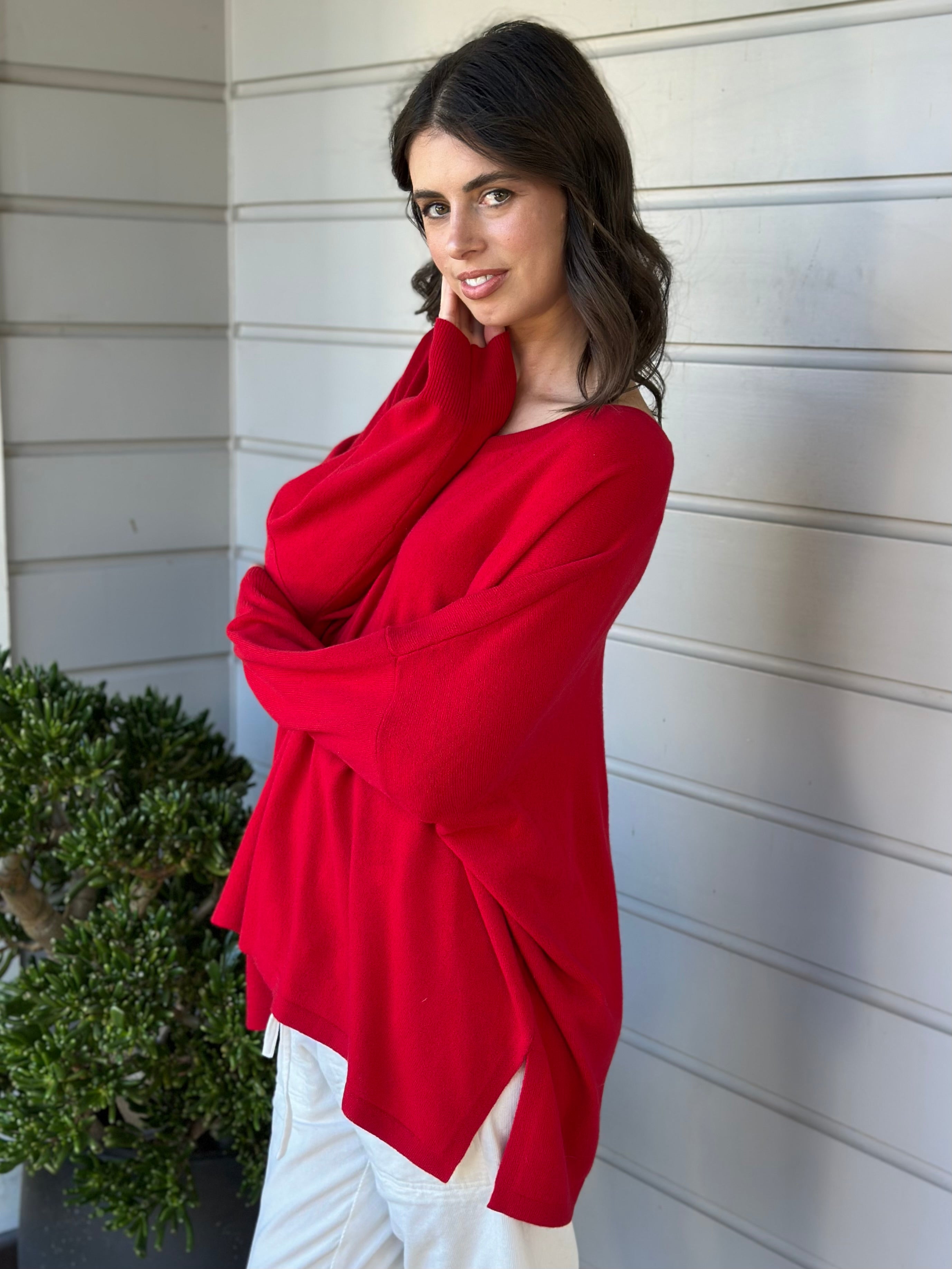 relaxed boyfriend knit- winter red cashmere