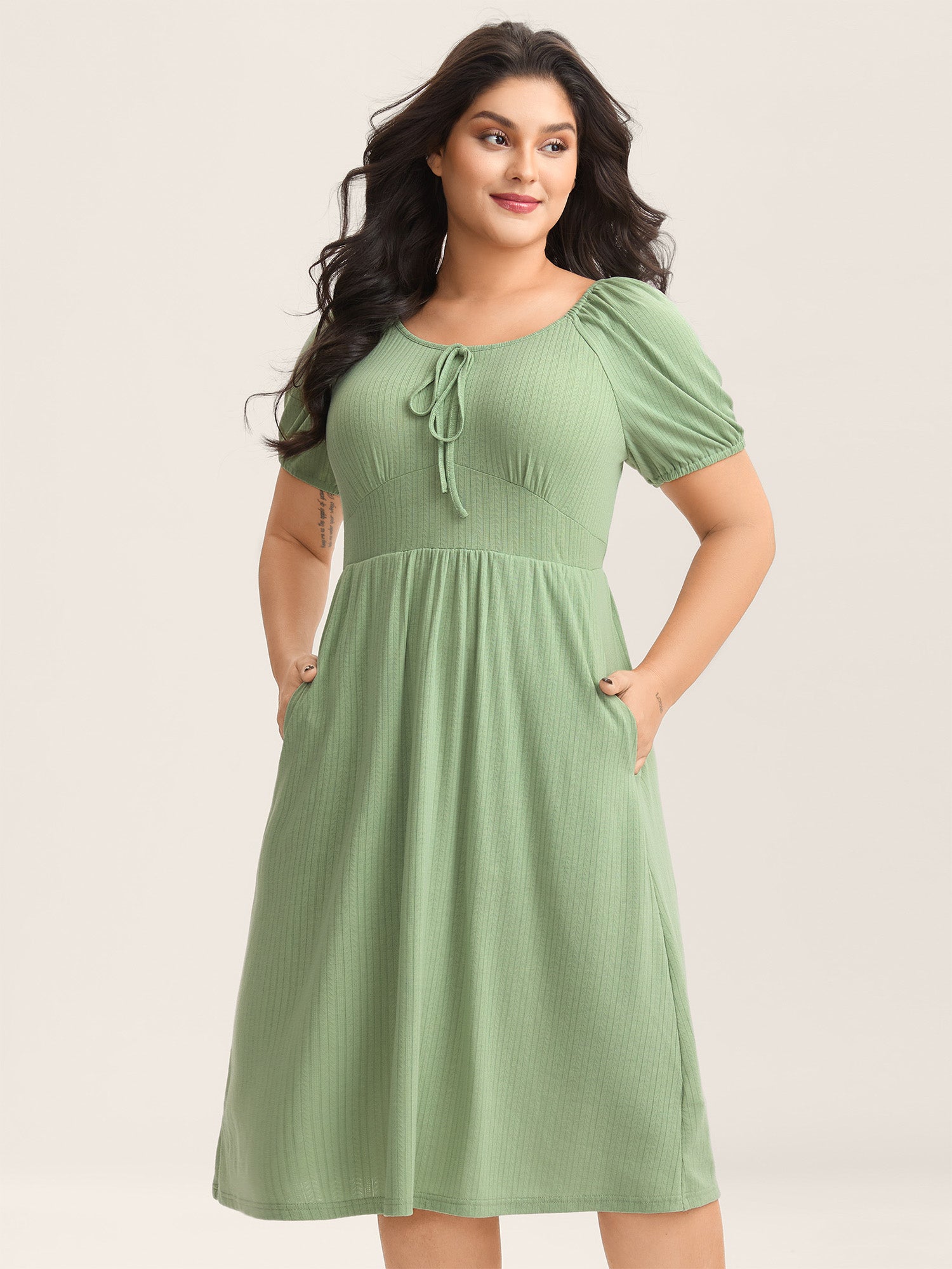Knit A-Line Cinched Waist Midi Dress