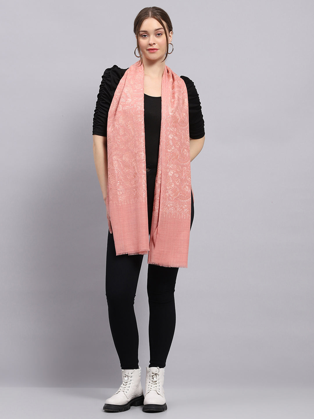 Women Pink Self Design Stole