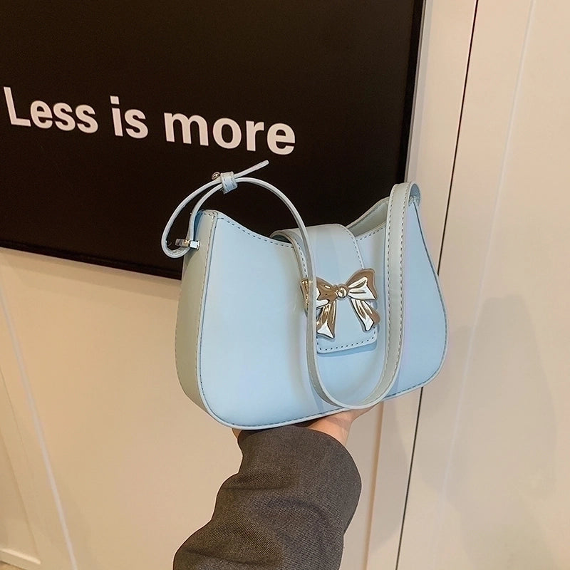 Women's Medium Pu Leather Solid Color Bow Knot Elegant Basic Square Zipper Underarm Bag