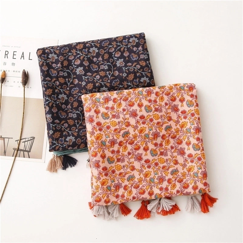 Hot Selling Fashion Retro Small Flower Twill Cotton Scarf
