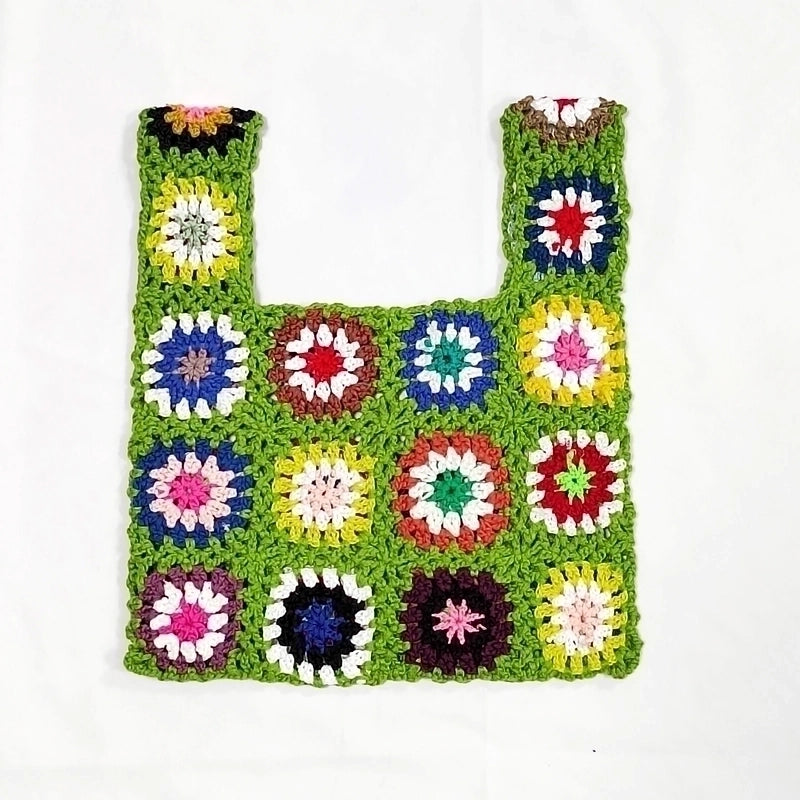 Simple Color Plaid Splicing Flower Tote Bag 33*29cm
