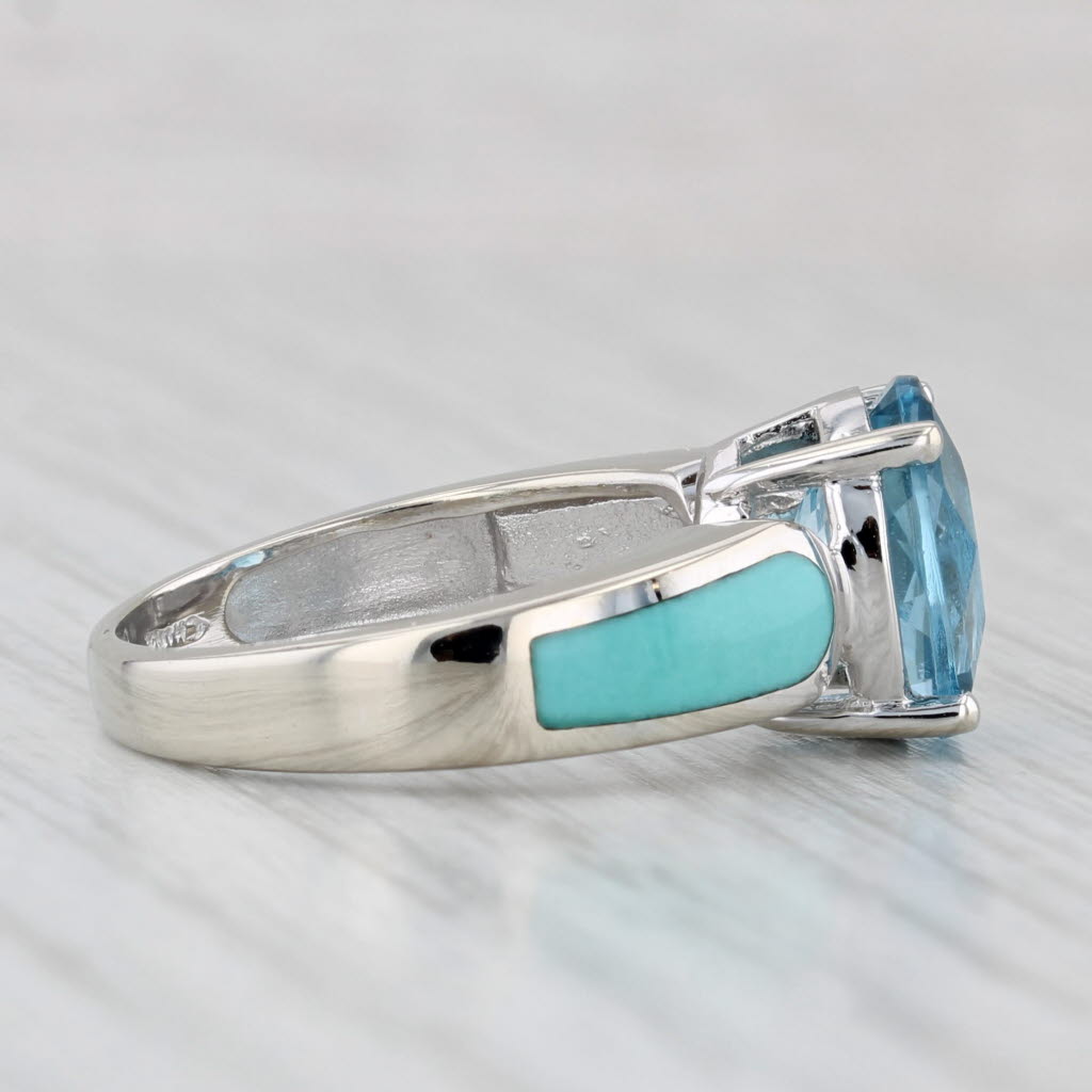 3.10ct Oval Blue Topaz Enamel Ring 10k White Gold Size 6