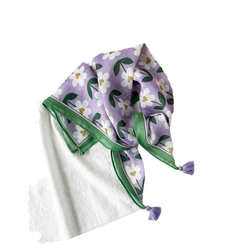 Women's Casual Minimalist Flower Cotton Printing Silk Scarf Kerchief
