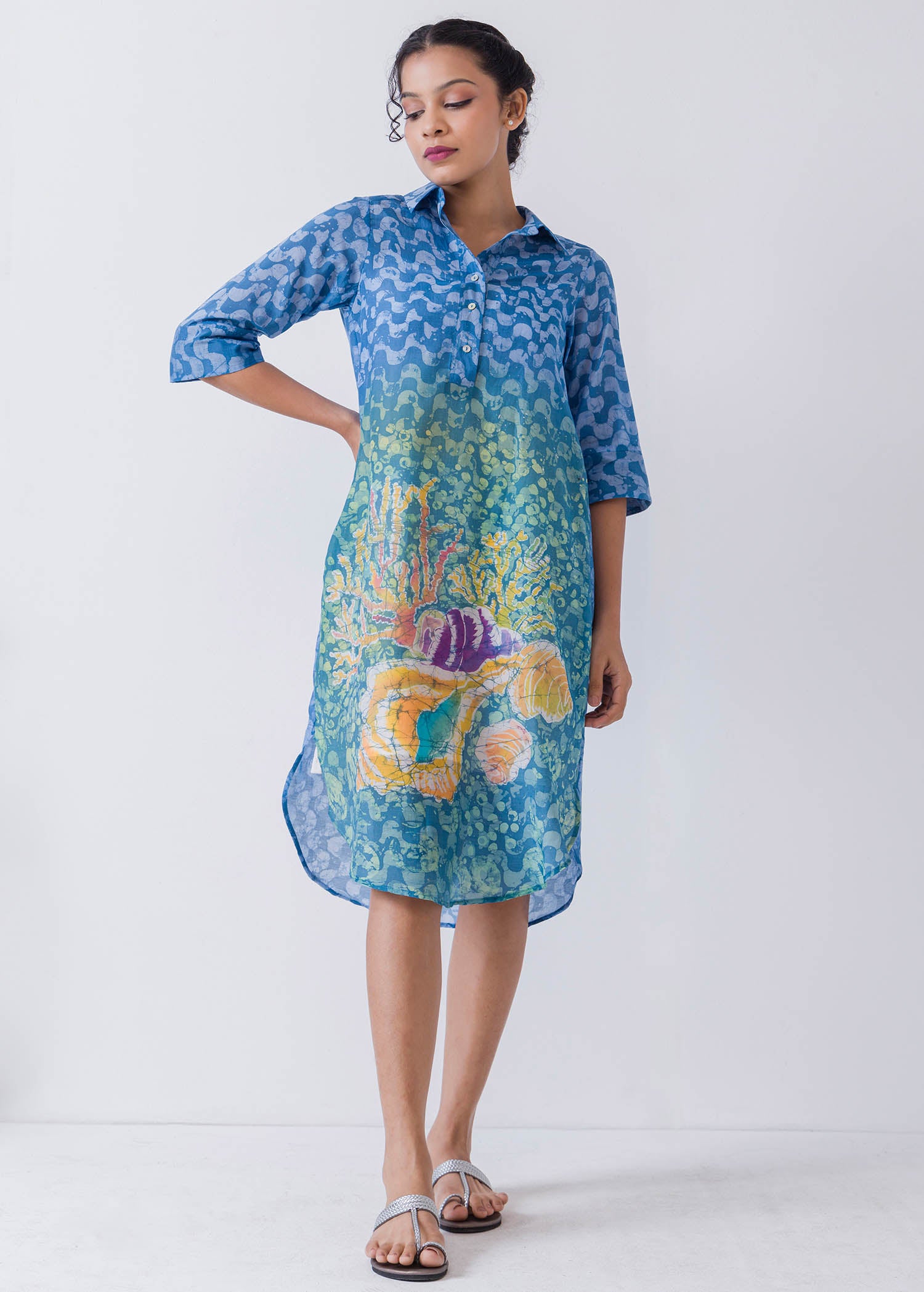 Seashell Hand Batik Printed Shirt Dress