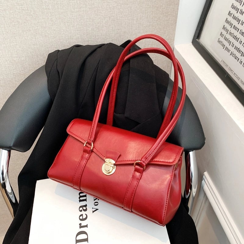 Women's Medium Pu Leather Solid Color Elegant Lock Clasp Underarm Bag