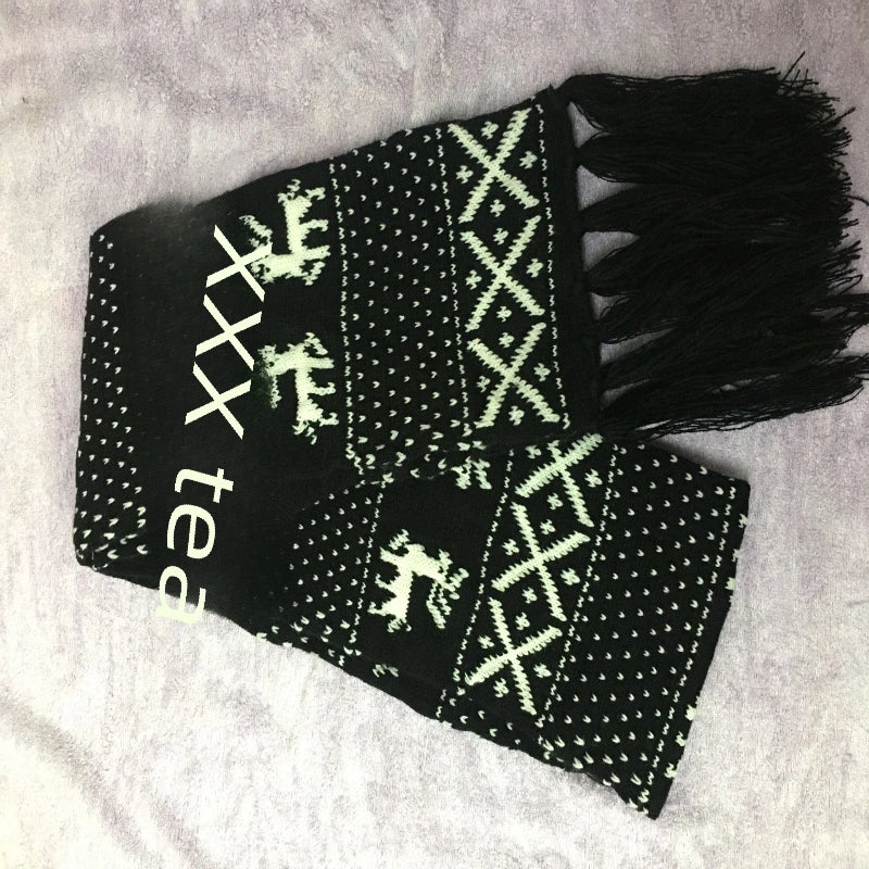 Home-made Couple Wool Warm Fawn Knitted Scarf Christmas Snowflake Fawn Scarf Double-sided Fashion Scarf