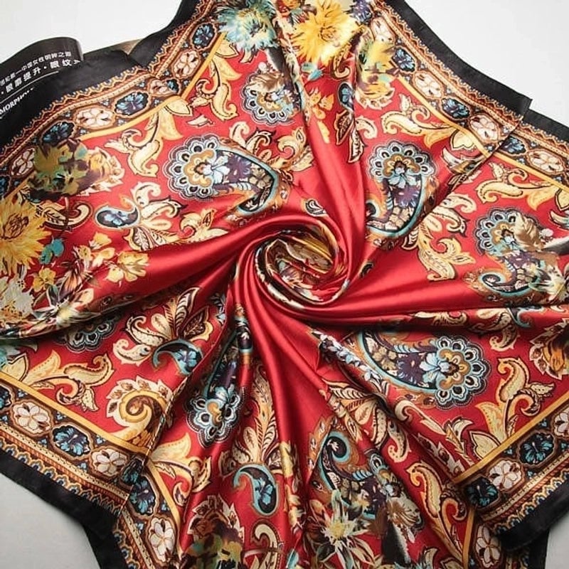 Silk Chain Carriage Oil Painting Flowers Ladies 90cm Square Scarf