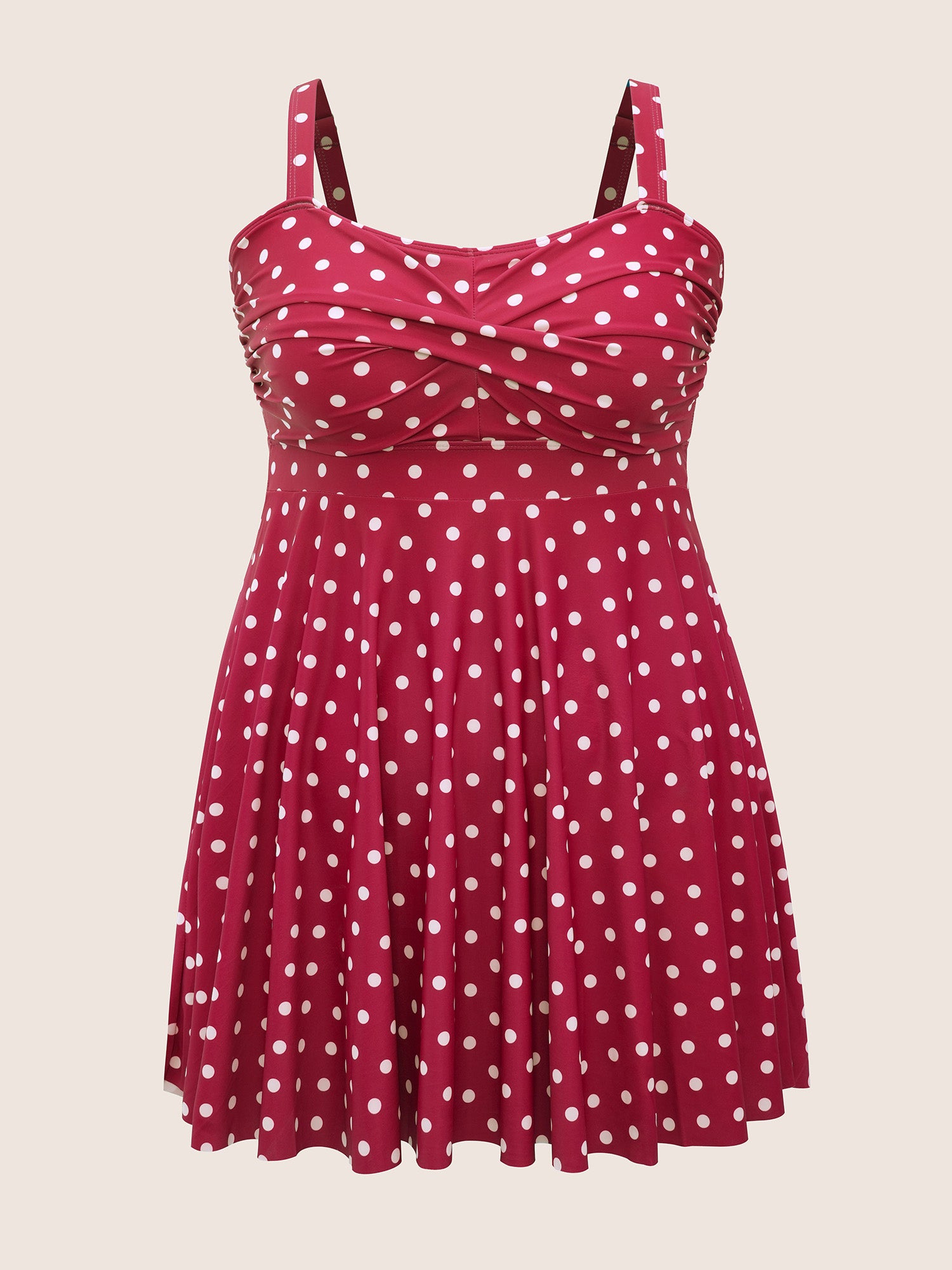 Polka Dot Crossover Ruched Flutter Hem Swim Dress