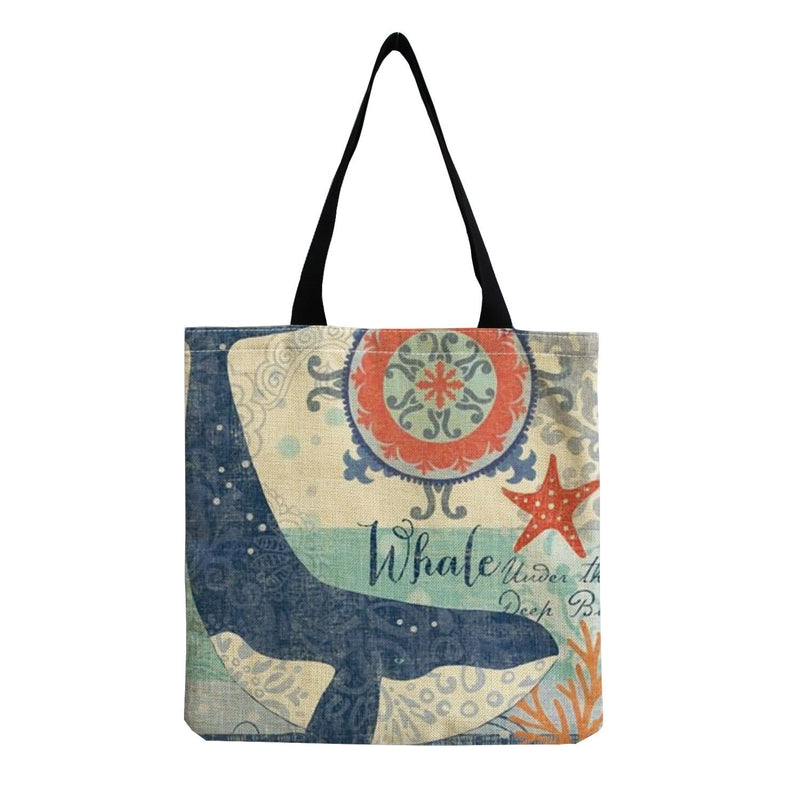 Women's Medium Linen Animal Beach Square Open Shopping Bags