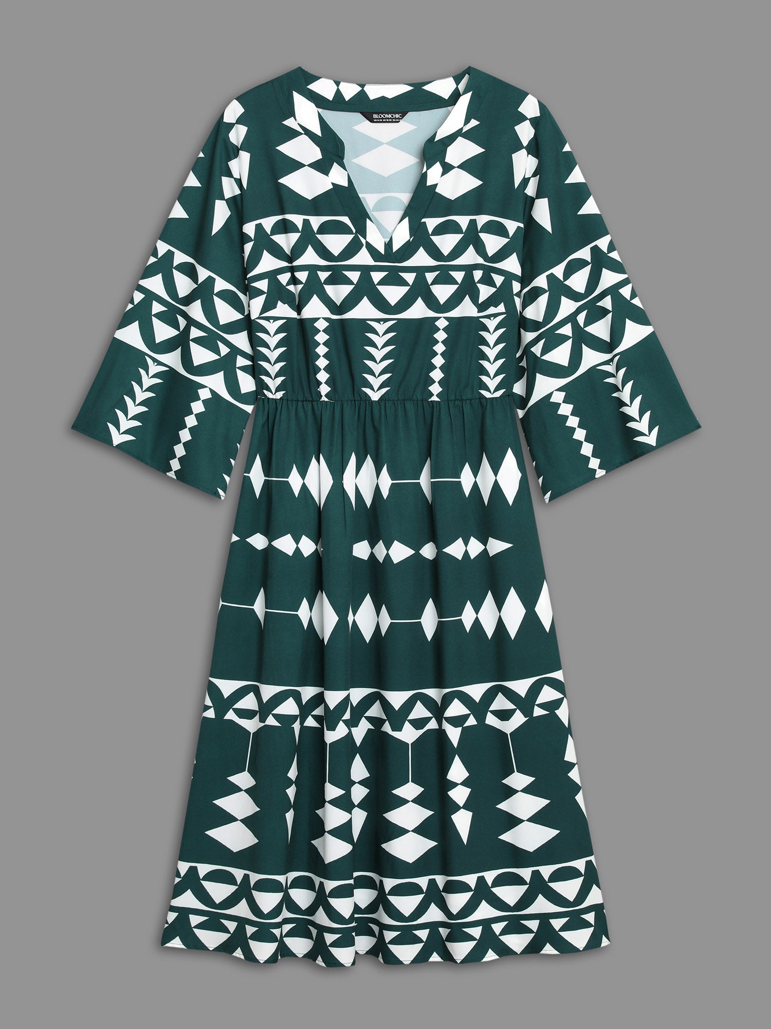 Geometric Pattern Elastic Waist Midi Dress