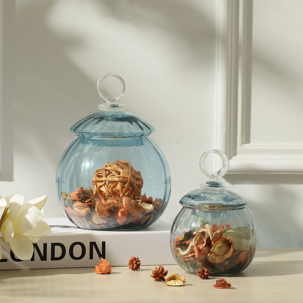 Auro Fluted Round Storage Jar Medium - Aqua