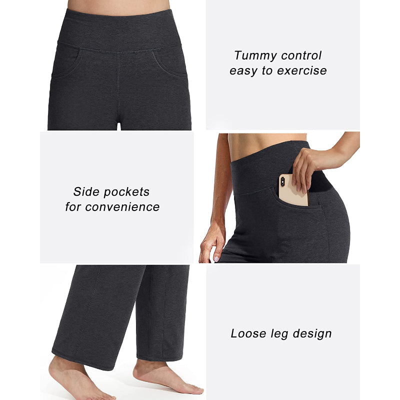 Women Wide Leg Yoga Pants High Waist Stretch Workout Sweatpants With Pockets Casual Straight Leg Pants