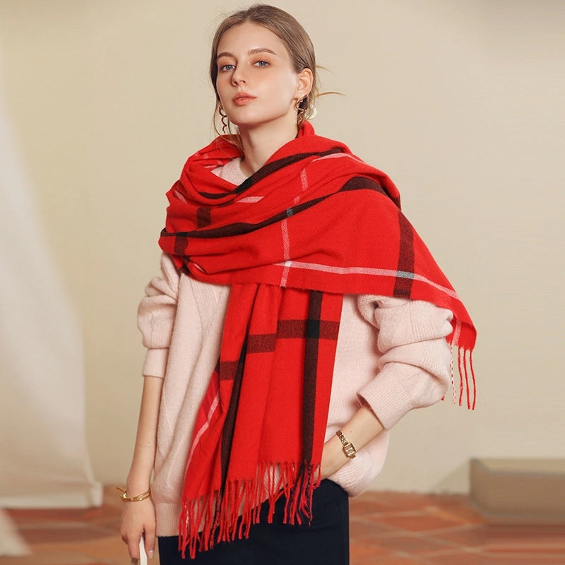 Unisex Streetwear Lattice Imitation Cashmere Tassel Winter Scarves