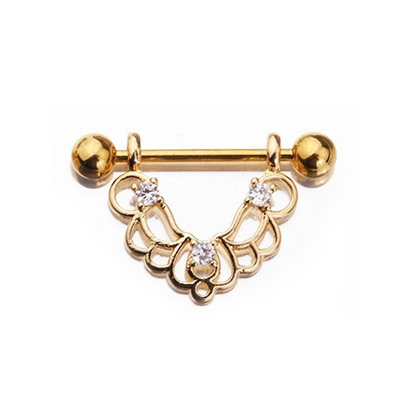 Fashion Leaf Star Wings Stainless Steel Inlaid Zircon Nipple Ring 1 Piece