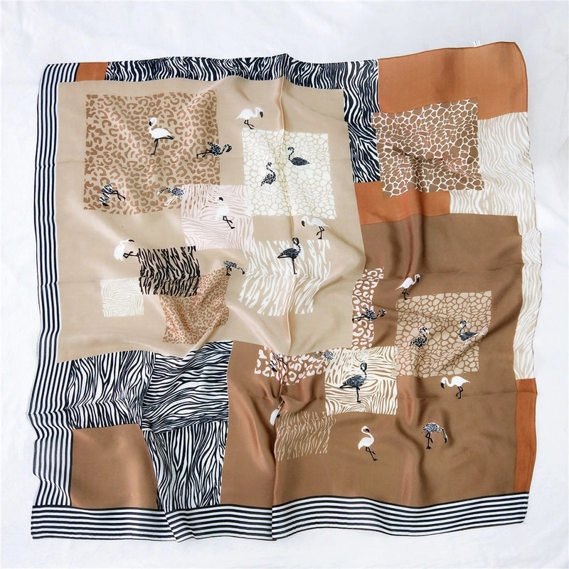 Women's Sweet Color Block Satin Printing Silk Scarves