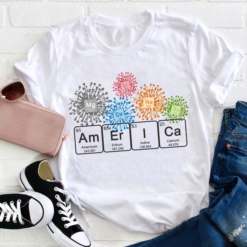 America Spelled With The Periodic Table of the Elements Teacher T-Shirt