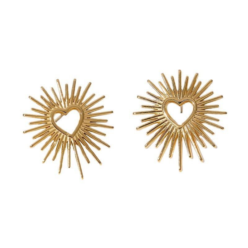 Stripe Heart Stainless Steel Electroplating Stud Earrings