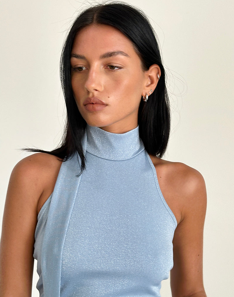 Saeran Halterneck Top in Blue Shimmer