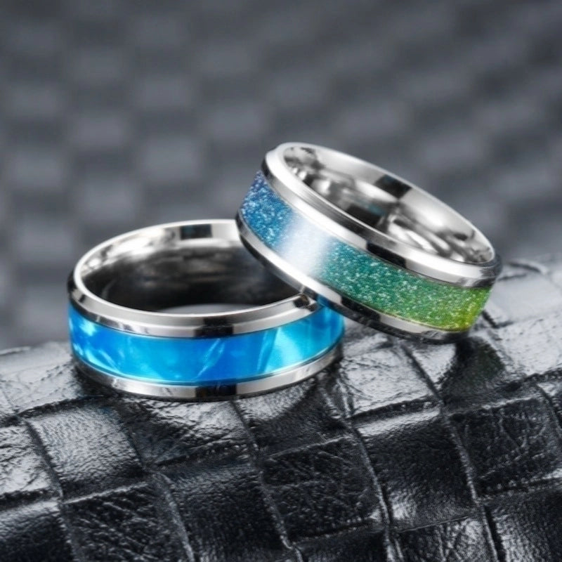 Fashion Titanium Steel Micro-inlaid Dripping Oil Couple Ring