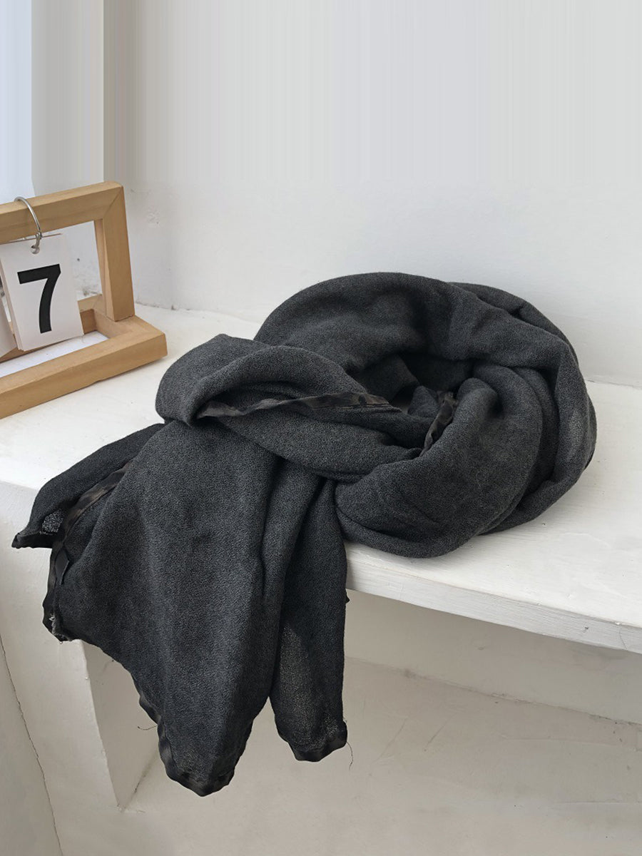 Women Vintage Pure Color Cotton Shawl Scarf