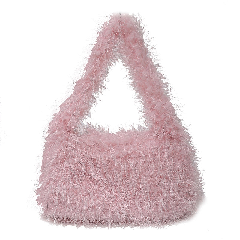 Autumn And Winter Cute Furry Portable Women's Bag Warm Furry Underarm Bag Korean Style Women's Popular One Shoulder Bag Fashion
