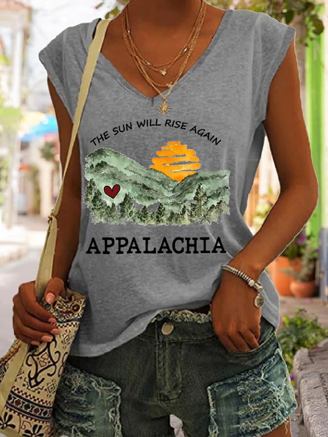 Women's Appalachia Strong. The Sun Will Rise Again Printed Casual Tank Top