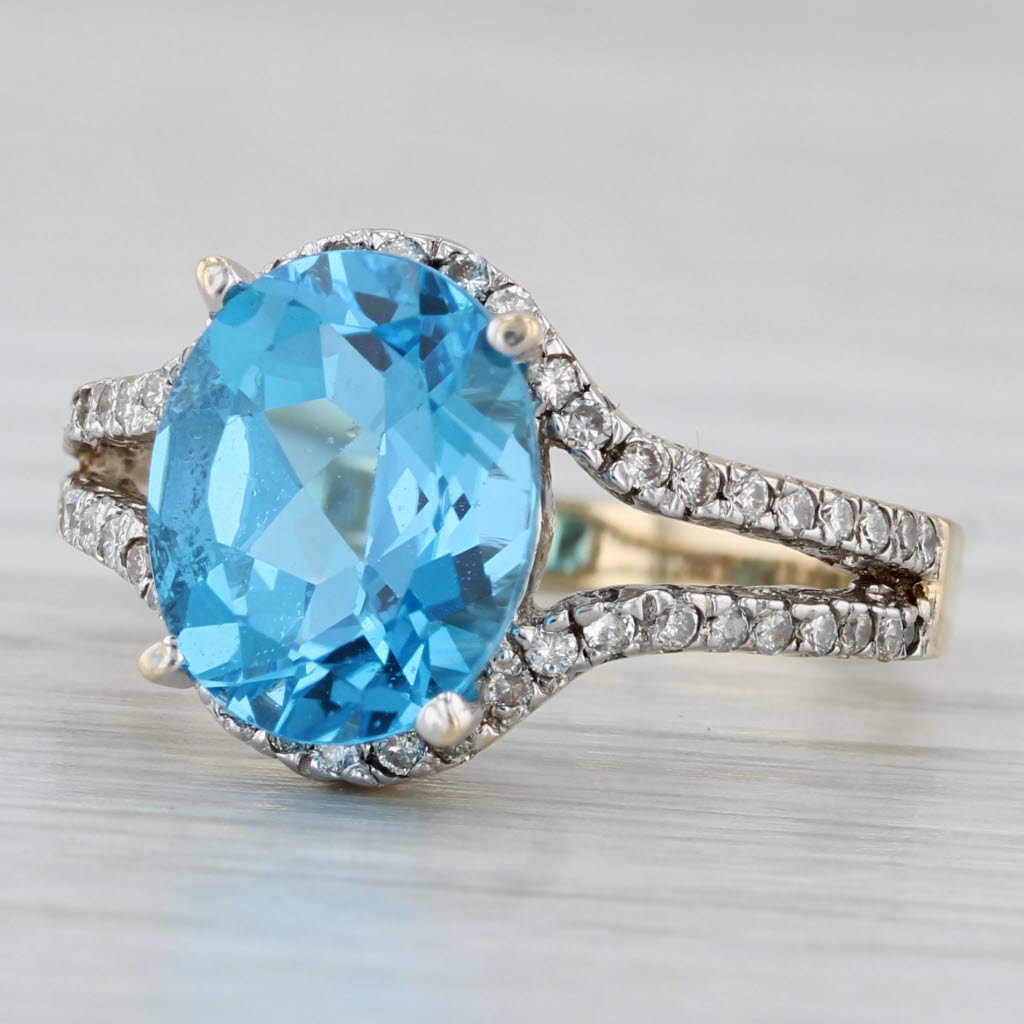 4.50ctw Oval Blue Topaz Diamond Ring 14k Yellow Gold Size 7
