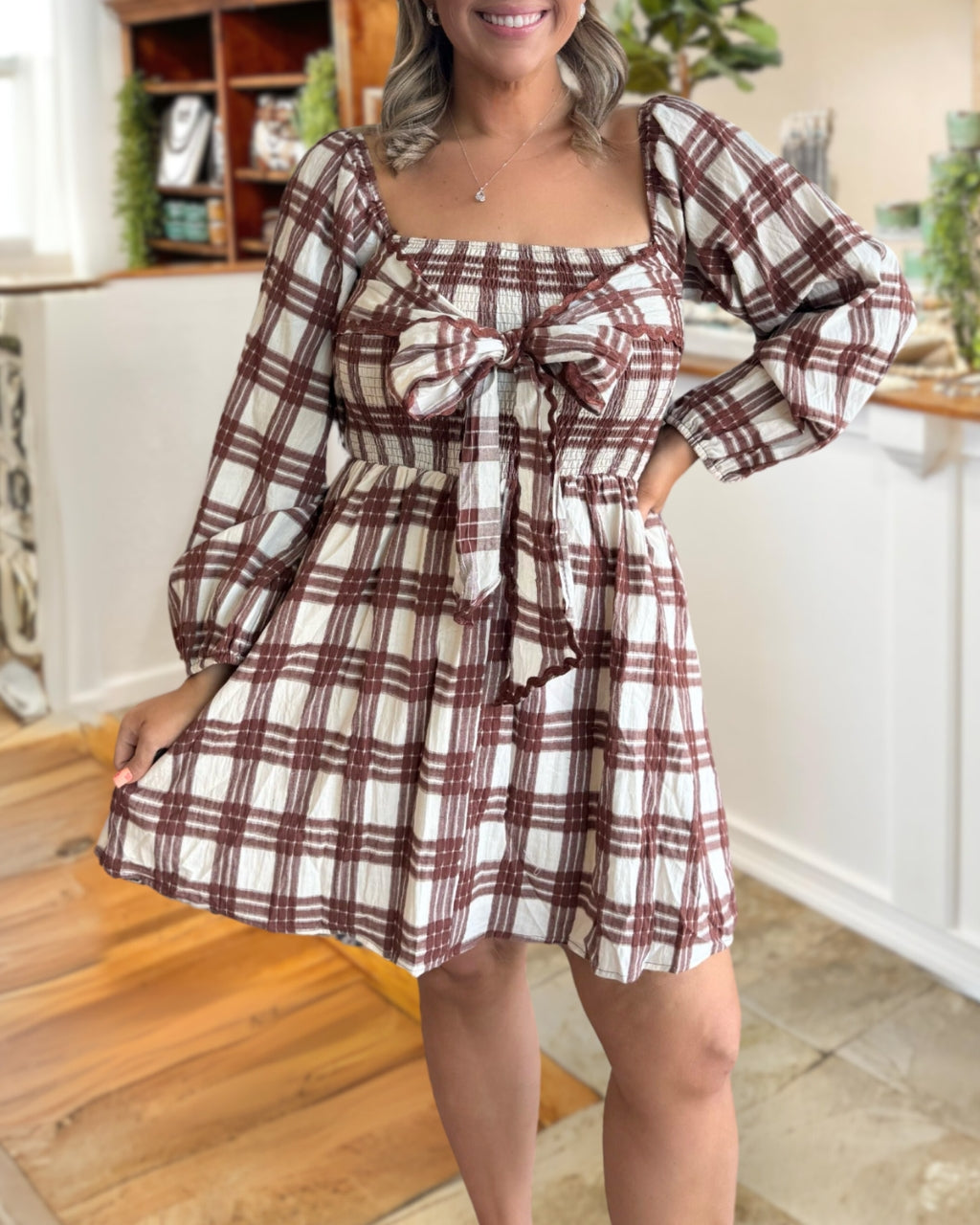 Bow Plaid Smocked Dress