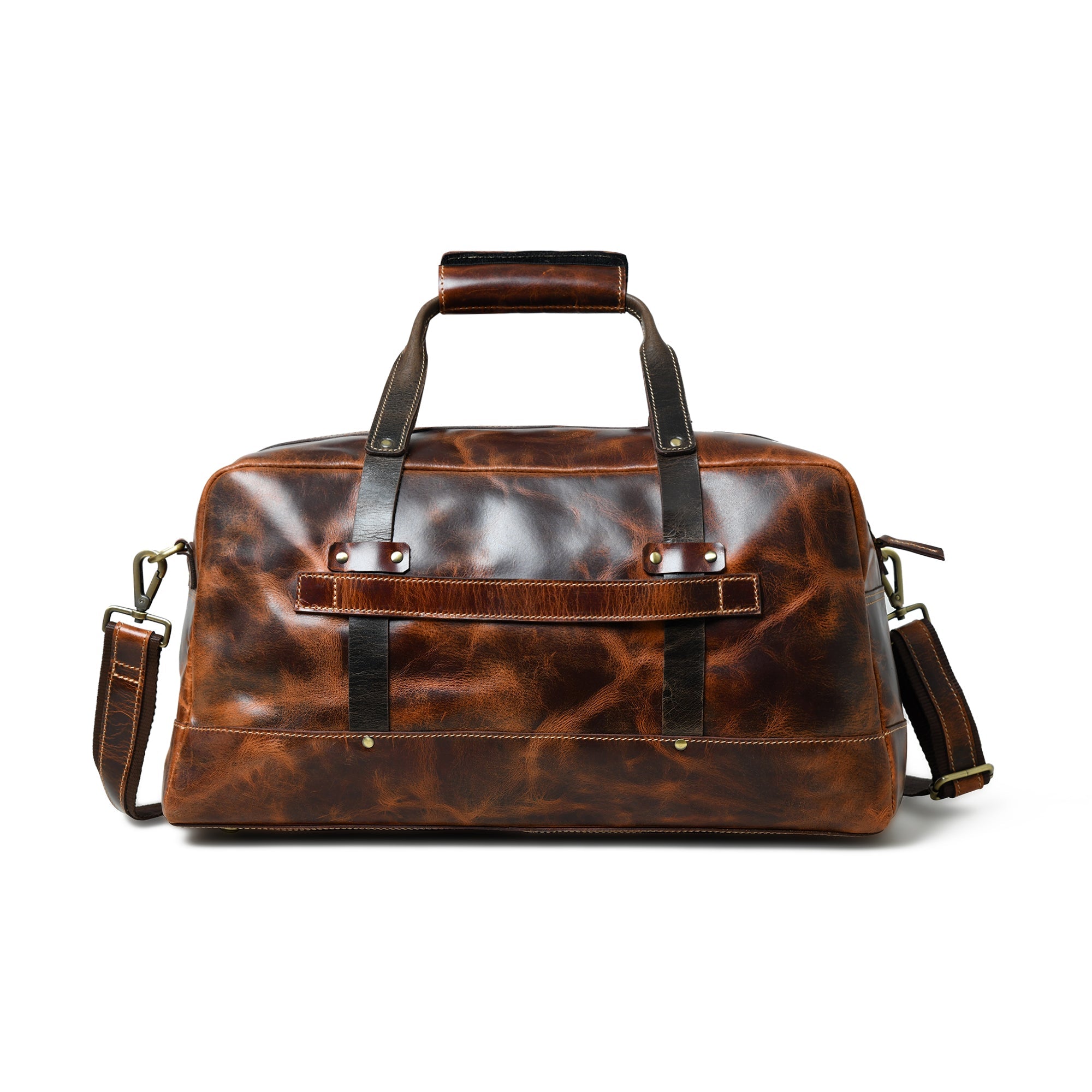 Espresso Elegance Carry on Duffle. Saddle Tan