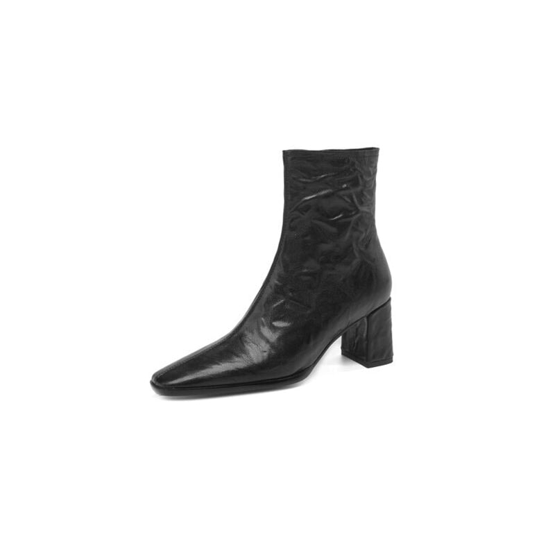 Squared Toe Leather Slimming Boots Sock Boots in Black/Brown