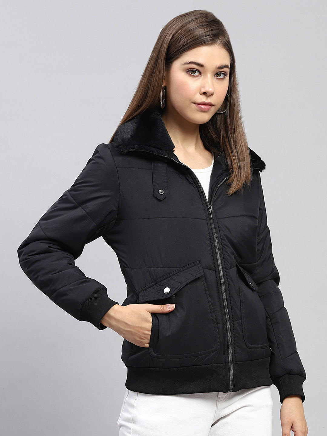 Women Black Self Design Collar Full Sleeve Jacket