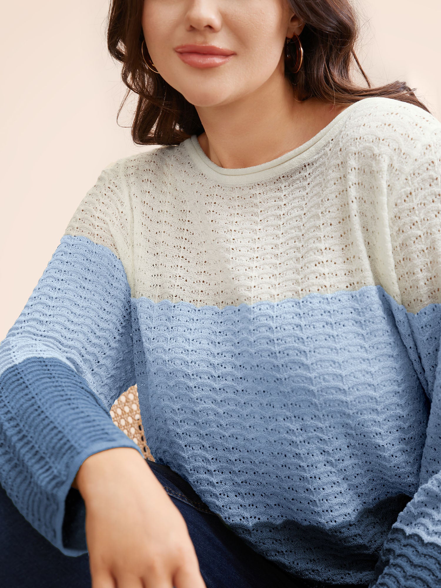 Colorblock Contrast Boat Neck Knit Pullover