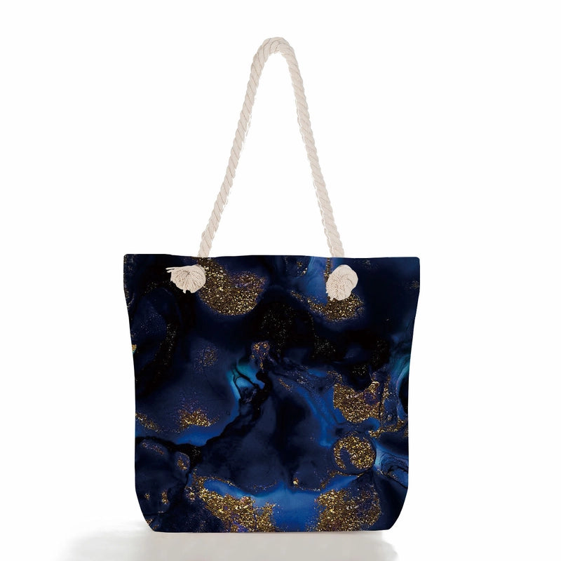 Women's Medium Canvas Geometric Flower Basic Classic Style Square Zipper Tote Bag