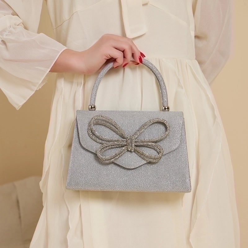 Champagne Black Silver Polyester Butterfly Evening Bags