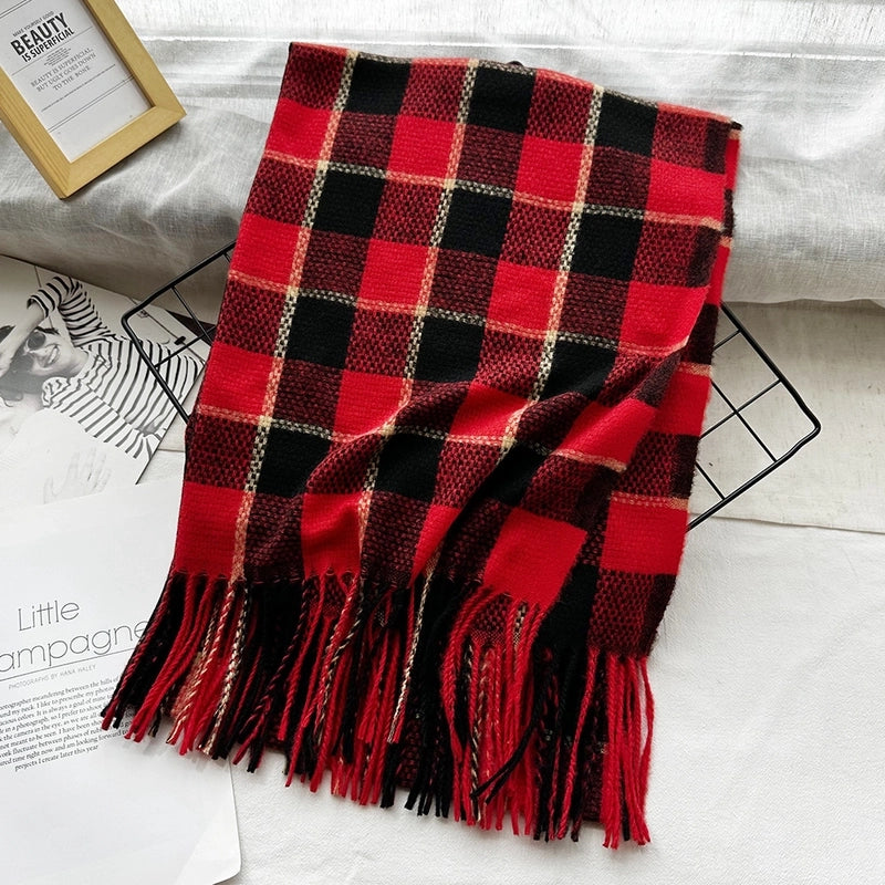 Unisex Casual Minimalist Lattice Imitation Cashmere Tassel Scarf