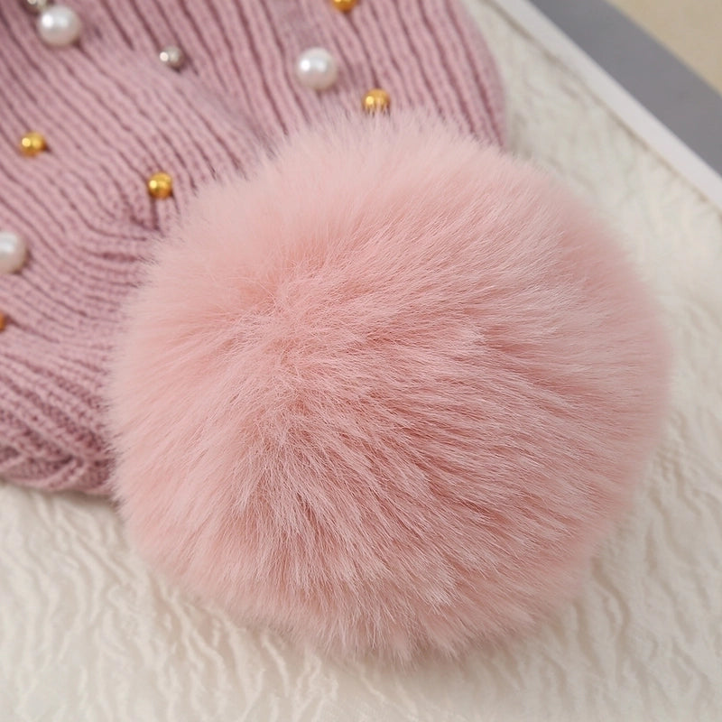 Women's Basic Sweet Minimalist Solid Color Pom Poms Pearl Eaveless Wool Cap