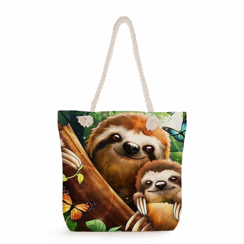 Women's Cotton And Linen Sloth Cute Square Zipper Tote Bag