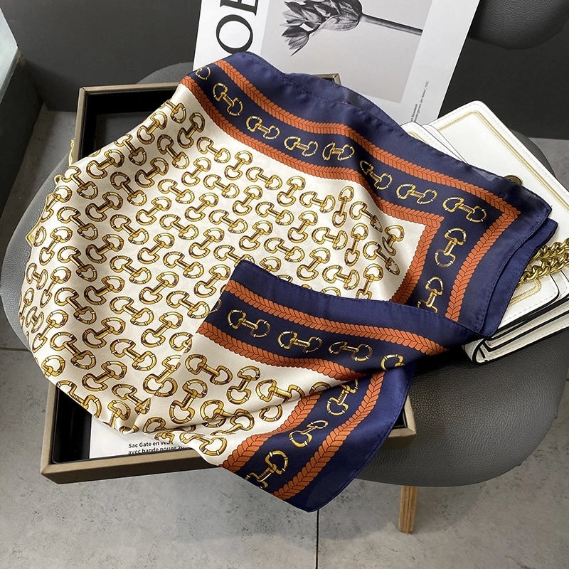 Women's Elegant Minimalist Flower Satin Printing Silk Scarf